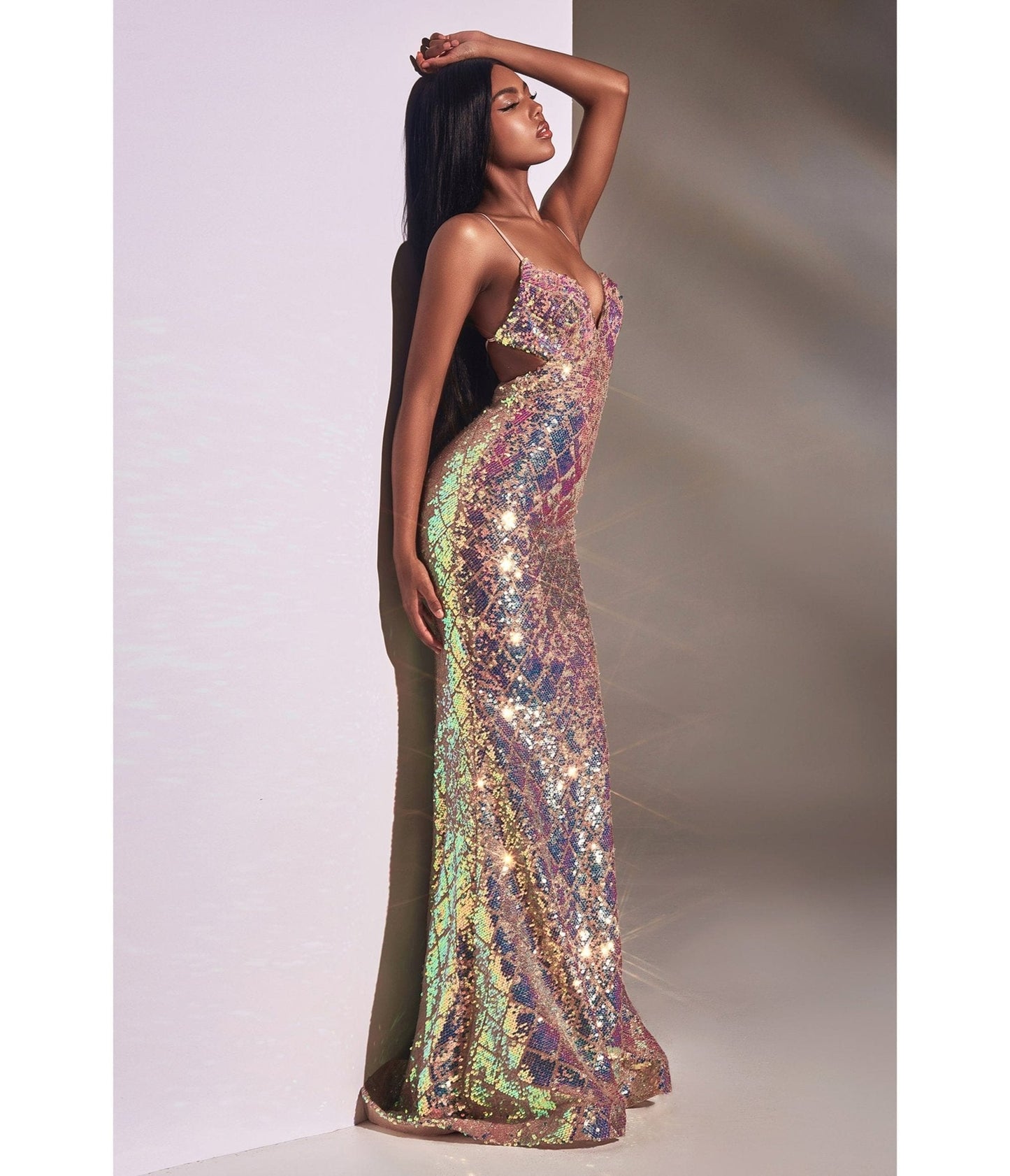 Cinderella Divine  Magical Mermaid Iridescent Sequin Prom Gown