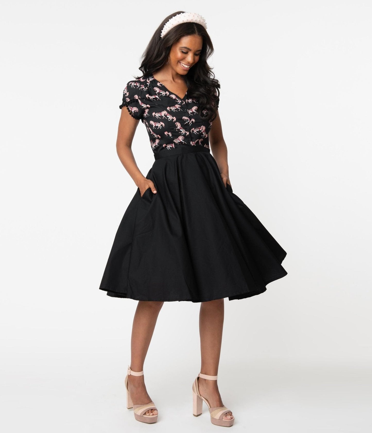 Magnolia Place 1950s Style Black High Waist Swing Skirt