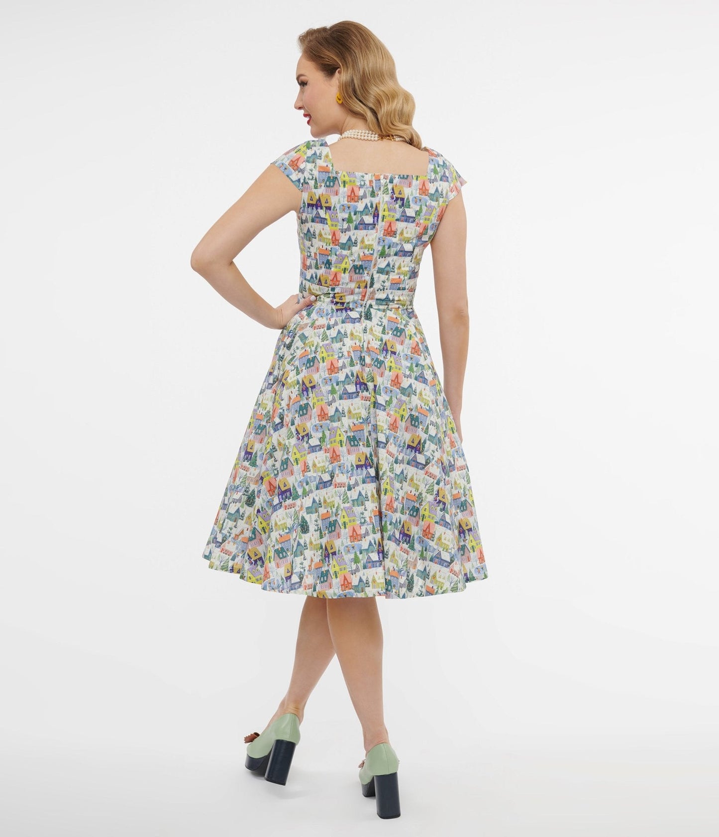 Magnolia Place Multicolor Winter House Print Anna Swing Dress