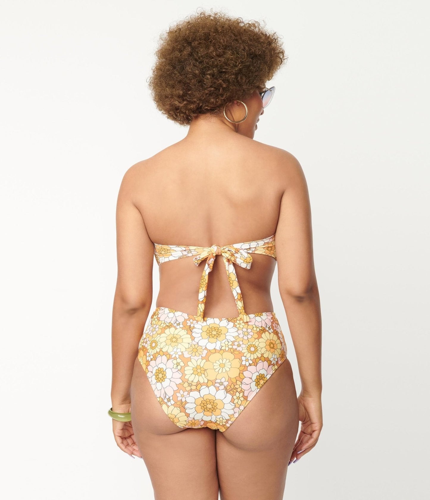 Magnolia Place 1970s Mustard Floral Print Two Piece Swimsuit