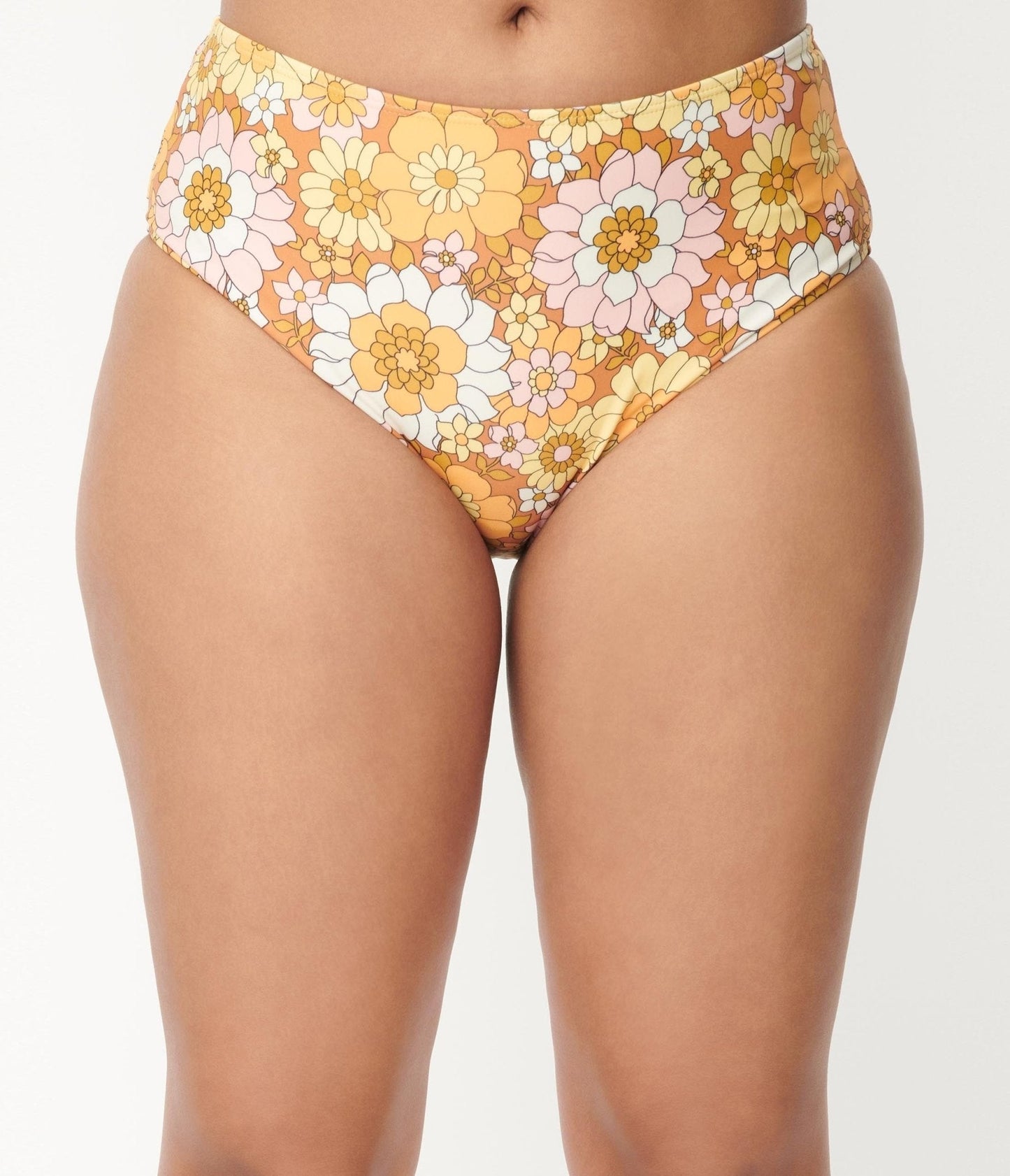 Magnolia Place 1970s Mustard Floral Print Two Piece Swimsuit