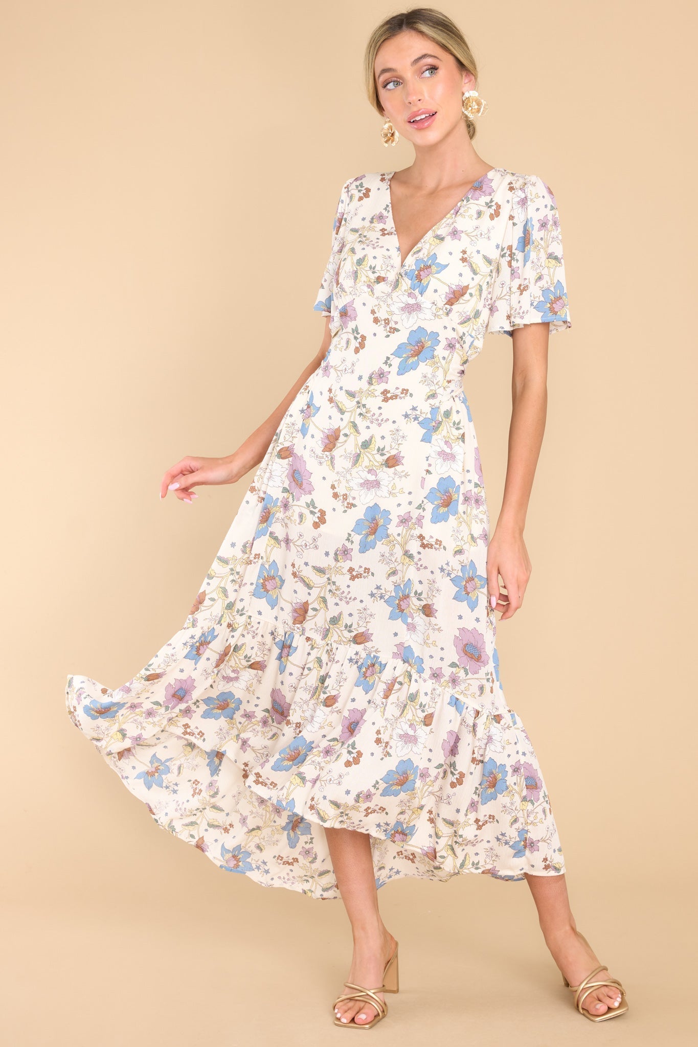 Make An Impact Ivory Floral Midi Dress
