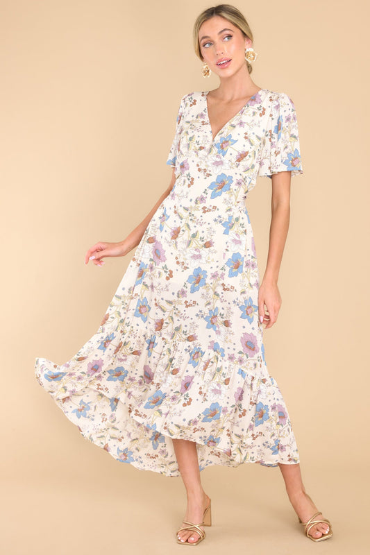 Make An Impact Ivory Floral Midi Dress