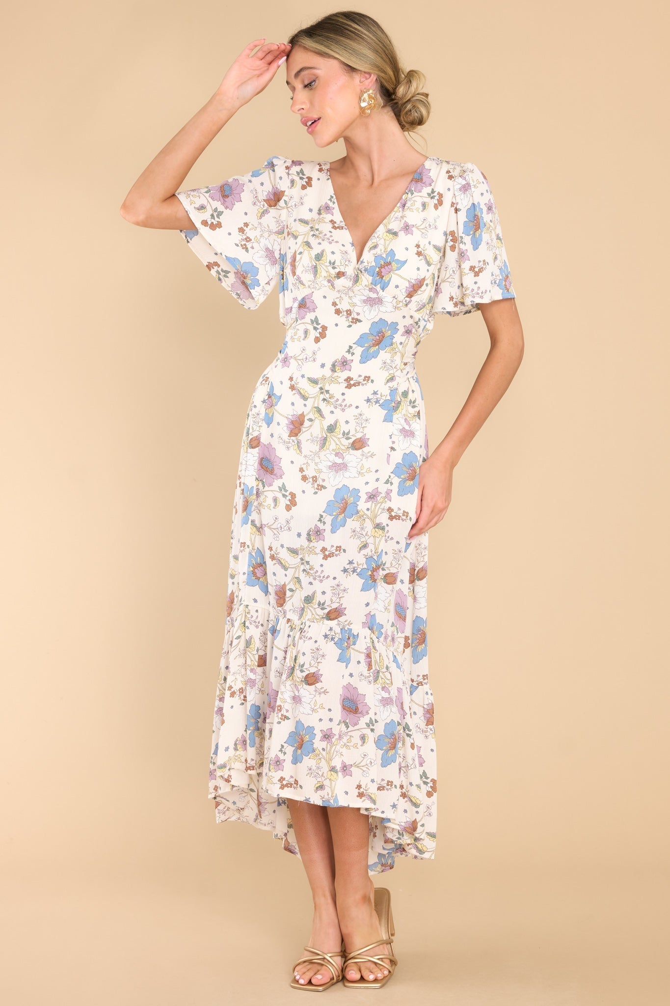 Make An Impact Ivory Floral Midi Dress