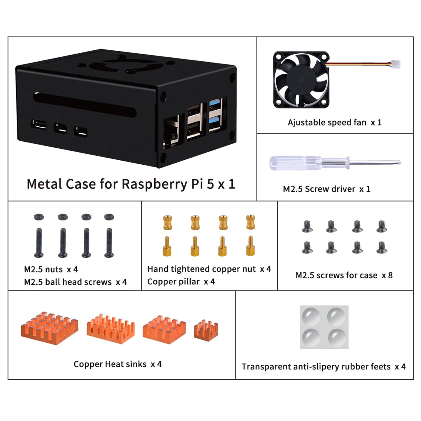 Metal Case with 40mm Cooling Fan for Raspberry Pi 5
