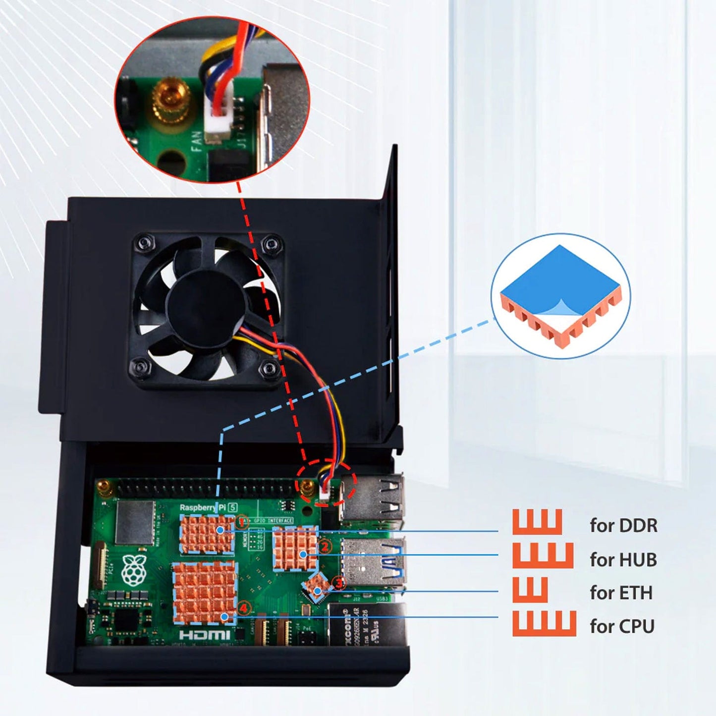 Metal Case with 40mm Cooling Fan for Raspberry Pi 5