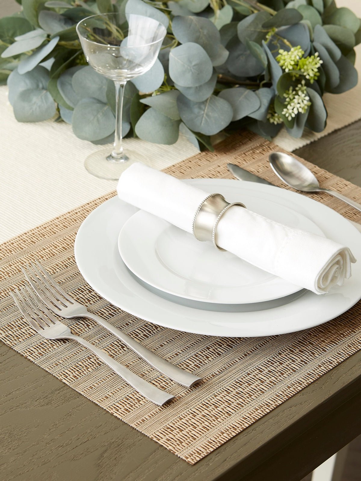 Metallic Gold Pvc Basketweave Placemats, Set Of 6