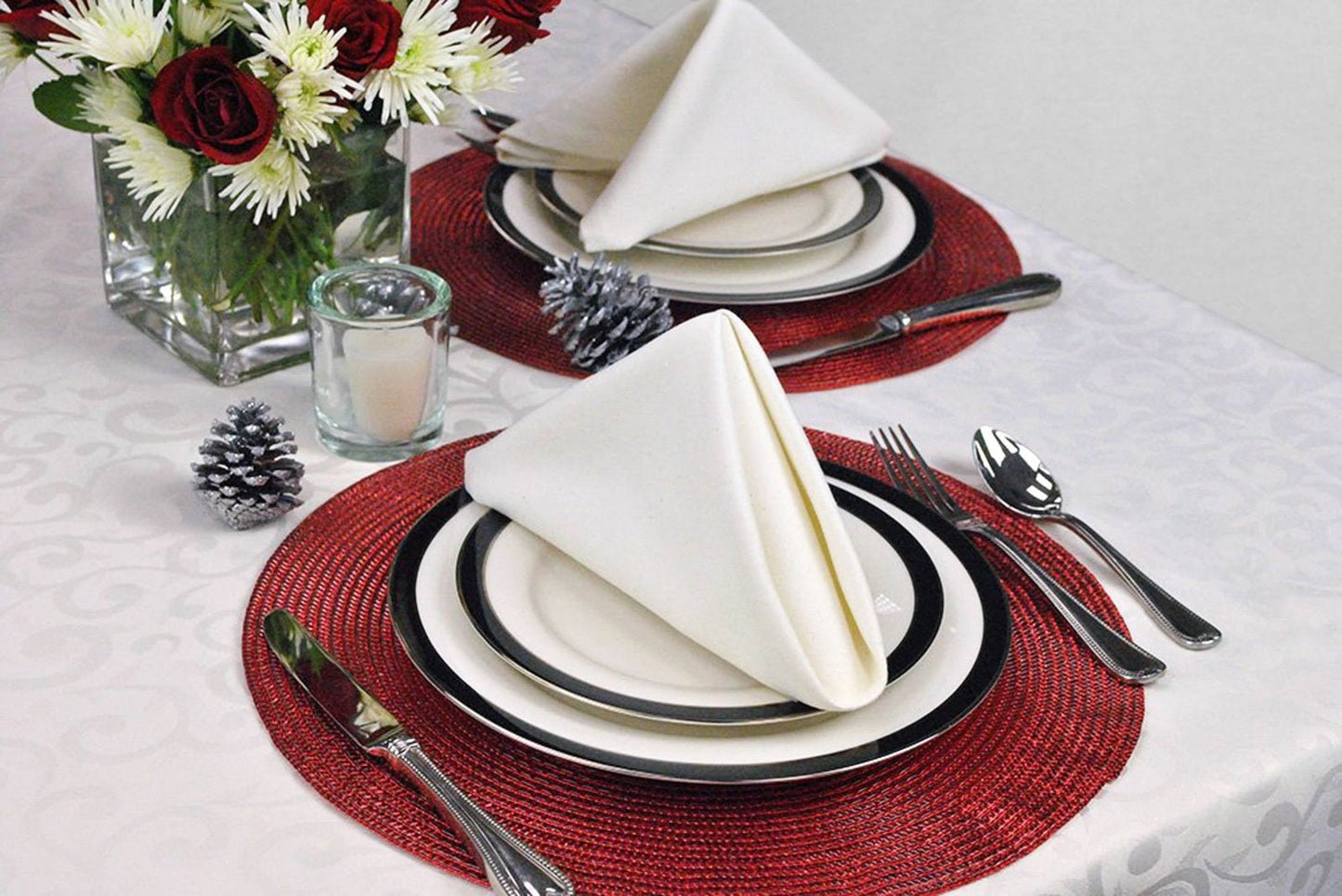 Metallic Red Round Woven Placemats, Set Of 6