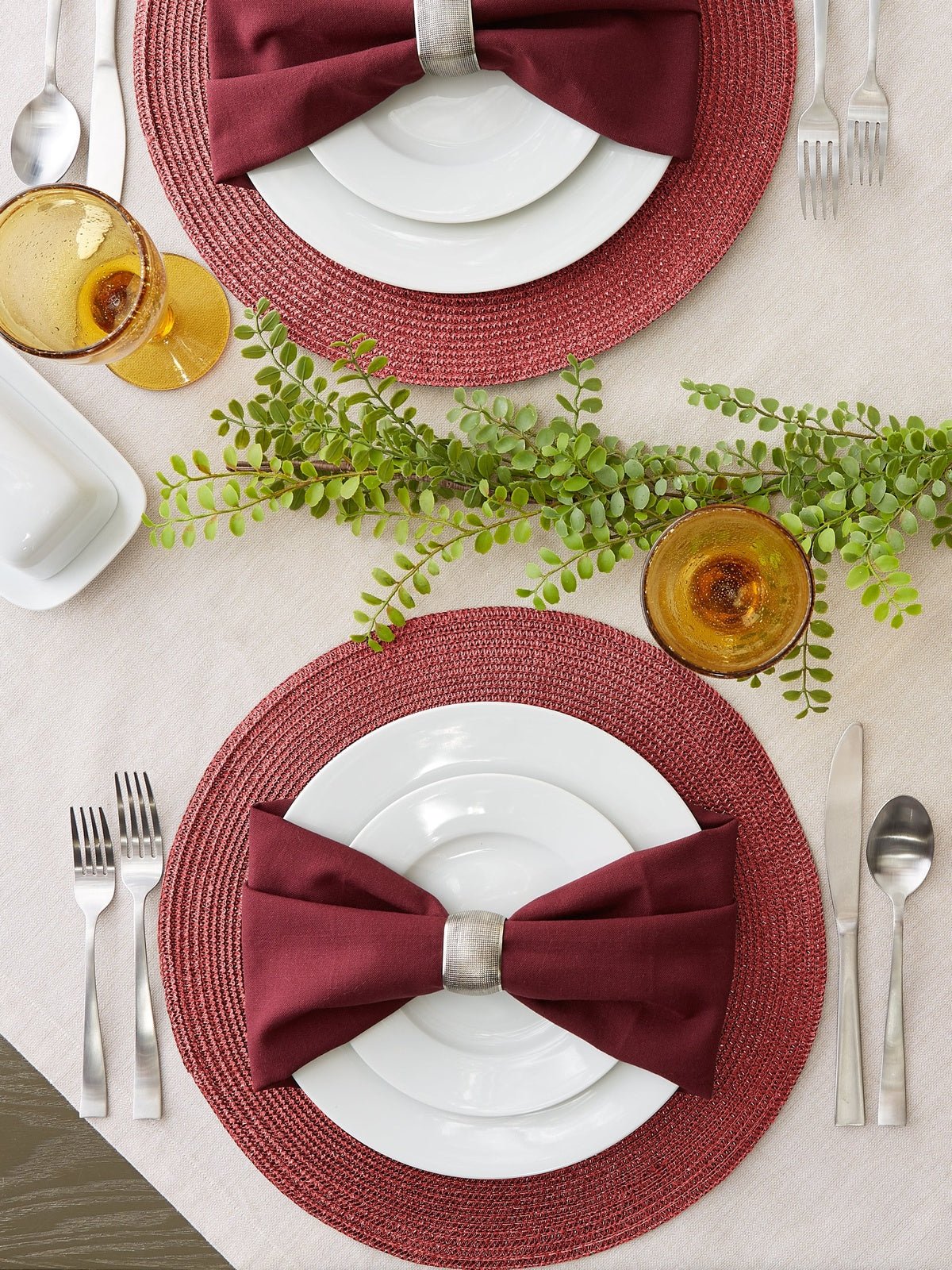 Metallic Red Round Woven Placemats, Set Of 6