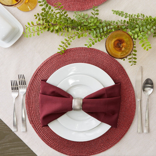Metallic Red Round Woven Placemats, Set Of 6