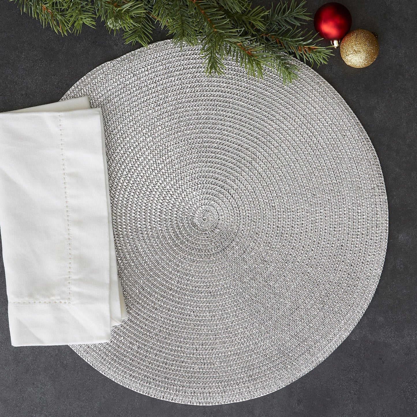 Metallic Silver Round Woven Placemats, Set Of 6