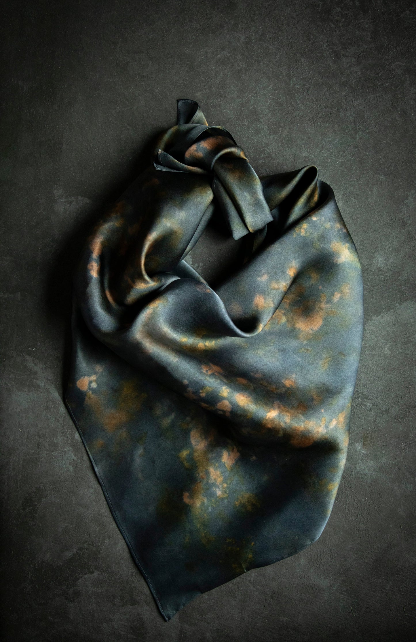 Botanical Print Pure Silk Scarf / Midnight