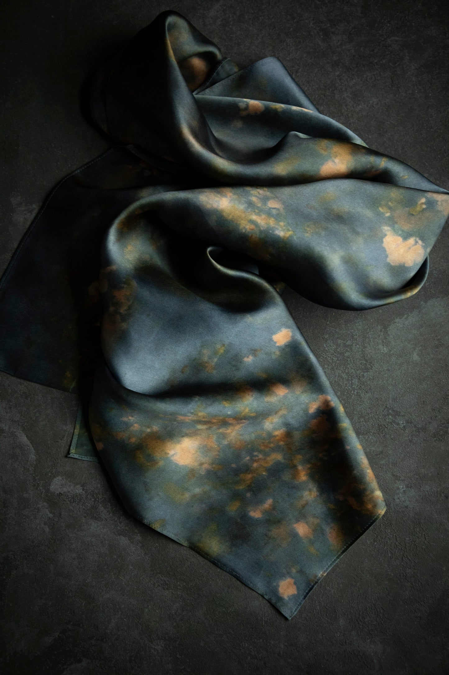 Botanical Print Pure Silk Scarf / Midnight