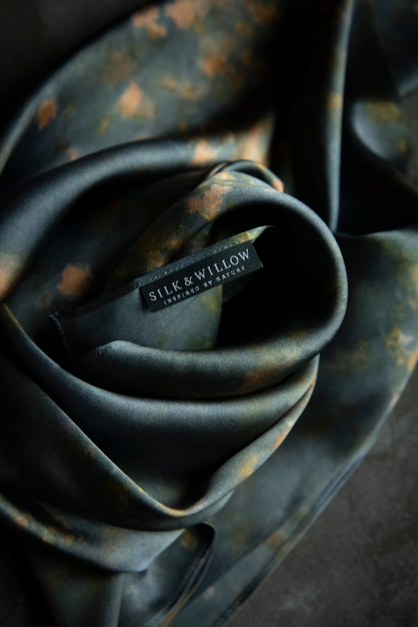 Botanical Print Pure Silk Scarf / Midnight