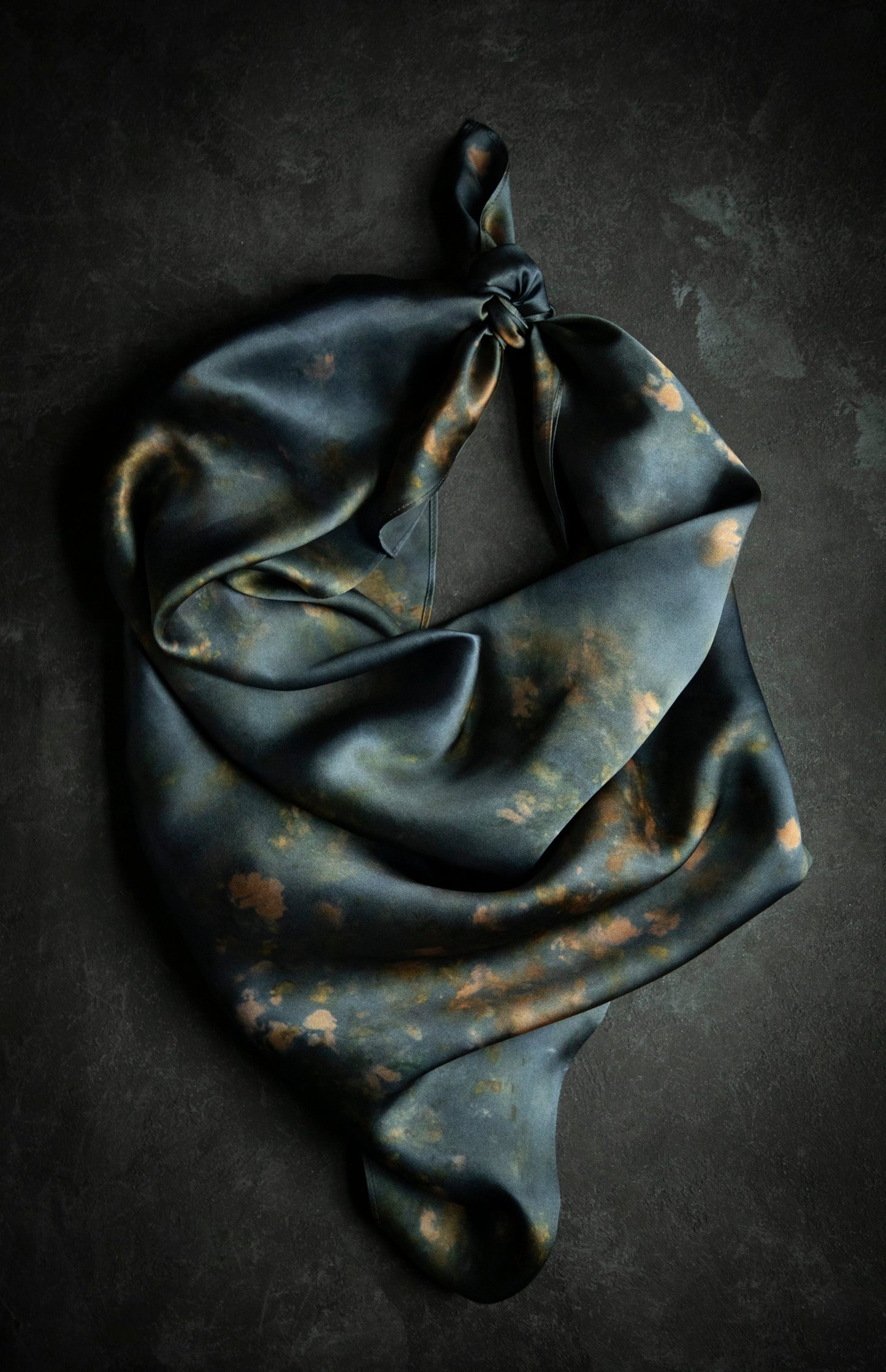 Botanical Print Pure Silk Scarf / Midnight