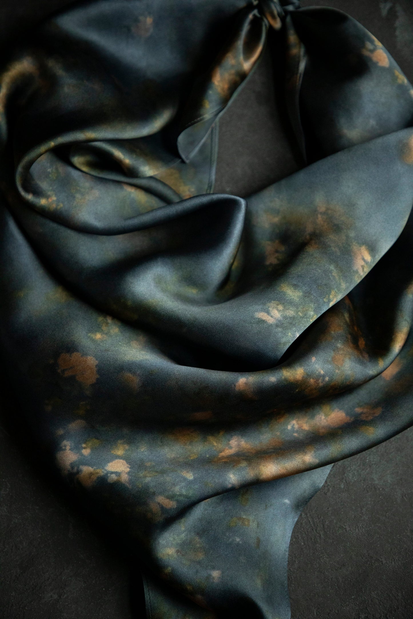 Botanical Print Pure Silk Scarf / Midnight