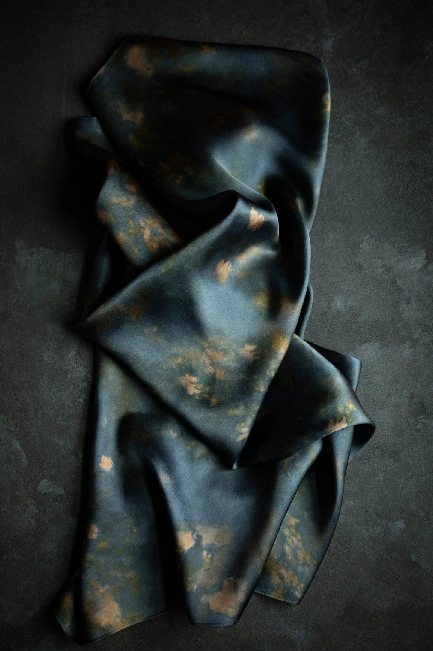 Botanical Print Pure Silk Scarf / Midnight