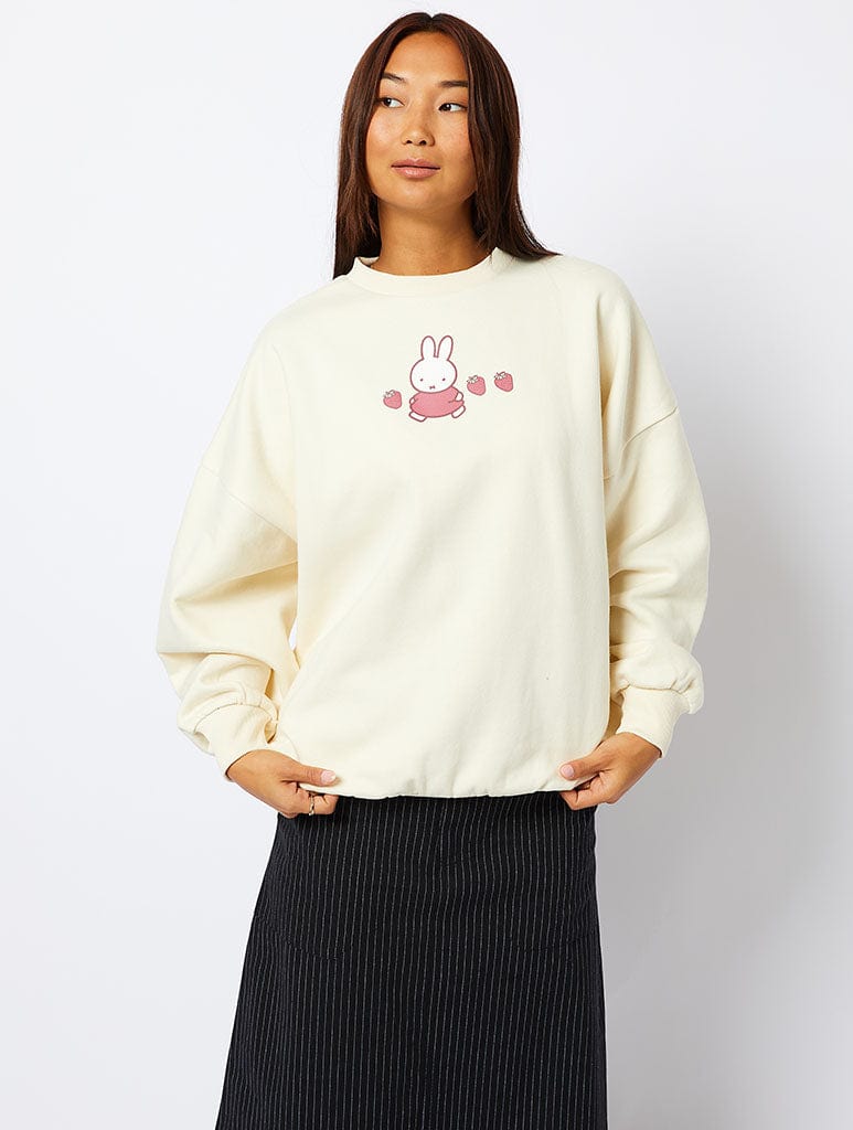 Miffy x Skinnydip Strawberry Sweatshirt in Ecru