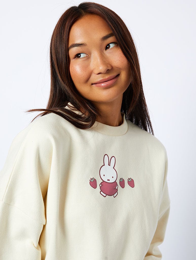 Miffy x Skinnydip Strawberry Sweatshirt in Ecru