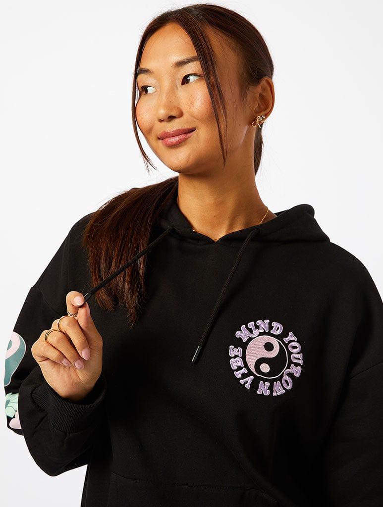 Mind Your Own Vibe Hoodie in Black