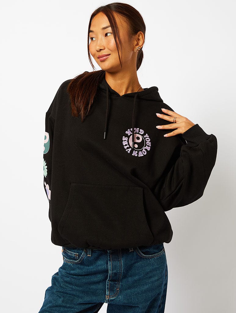 Mind Your Own Vibe Hoodie in Black
