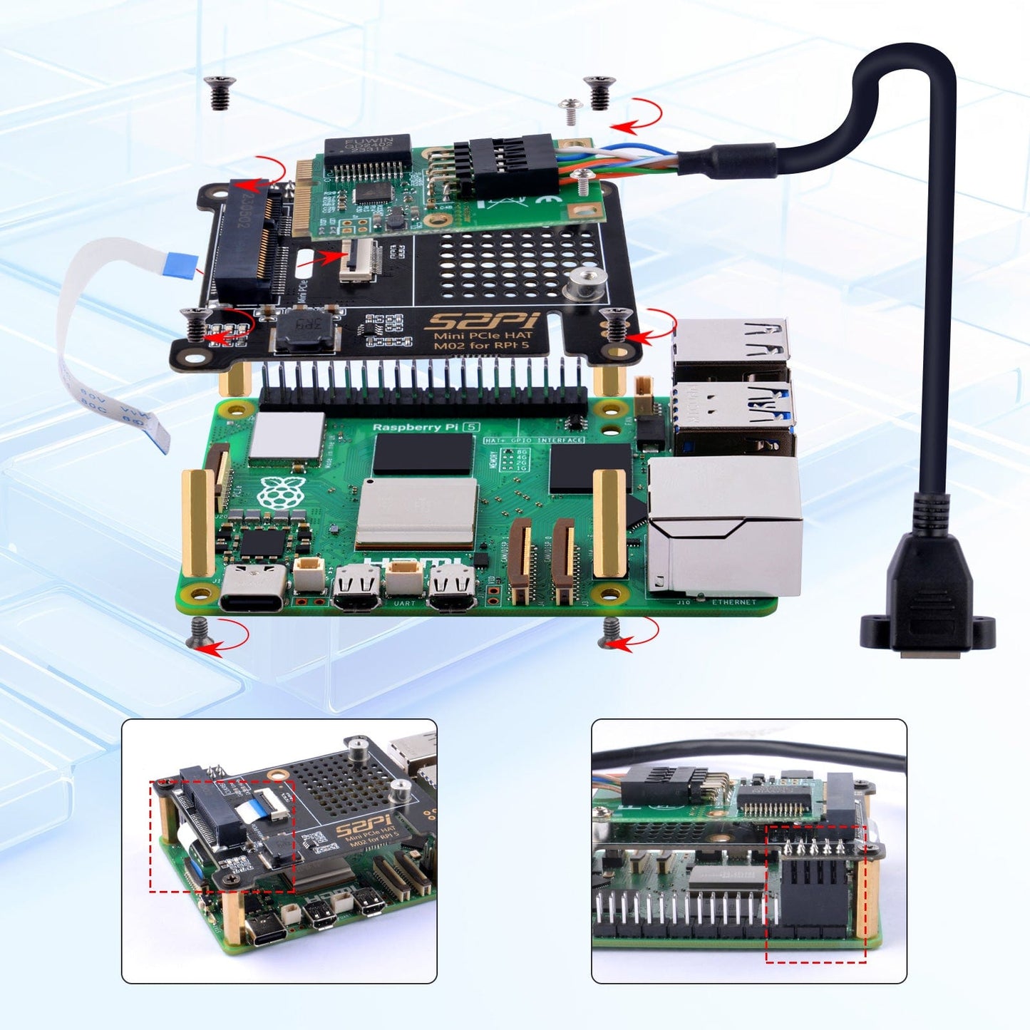 Mini PCIe HAT for Raspberry Pi 5 (M02)