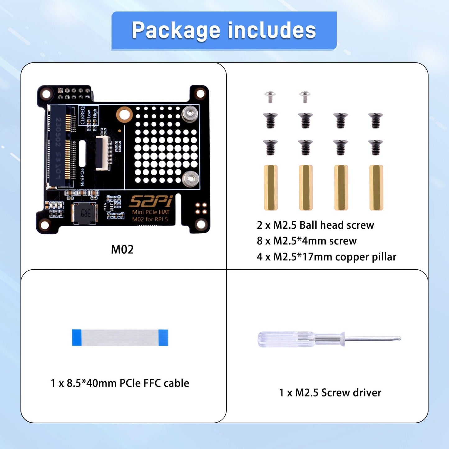 Mini PCIe HAT for Raspberry Pi 5 (M02)