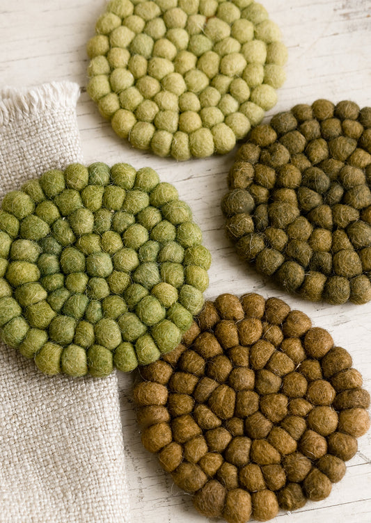 Mixed Greens Wool Coaster Set