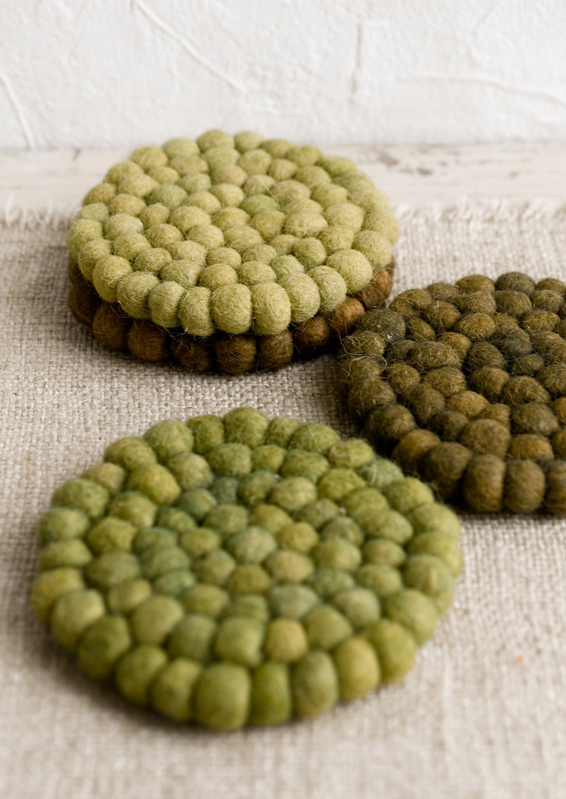 Mixed Greens Wool Coaster Set