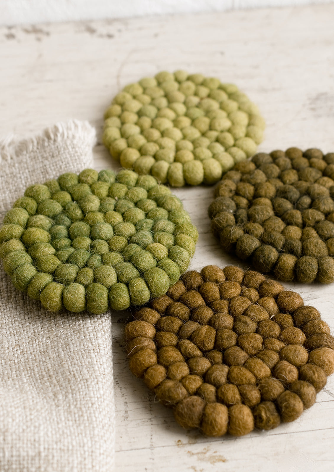Mixed Greens Wool Coaster Set