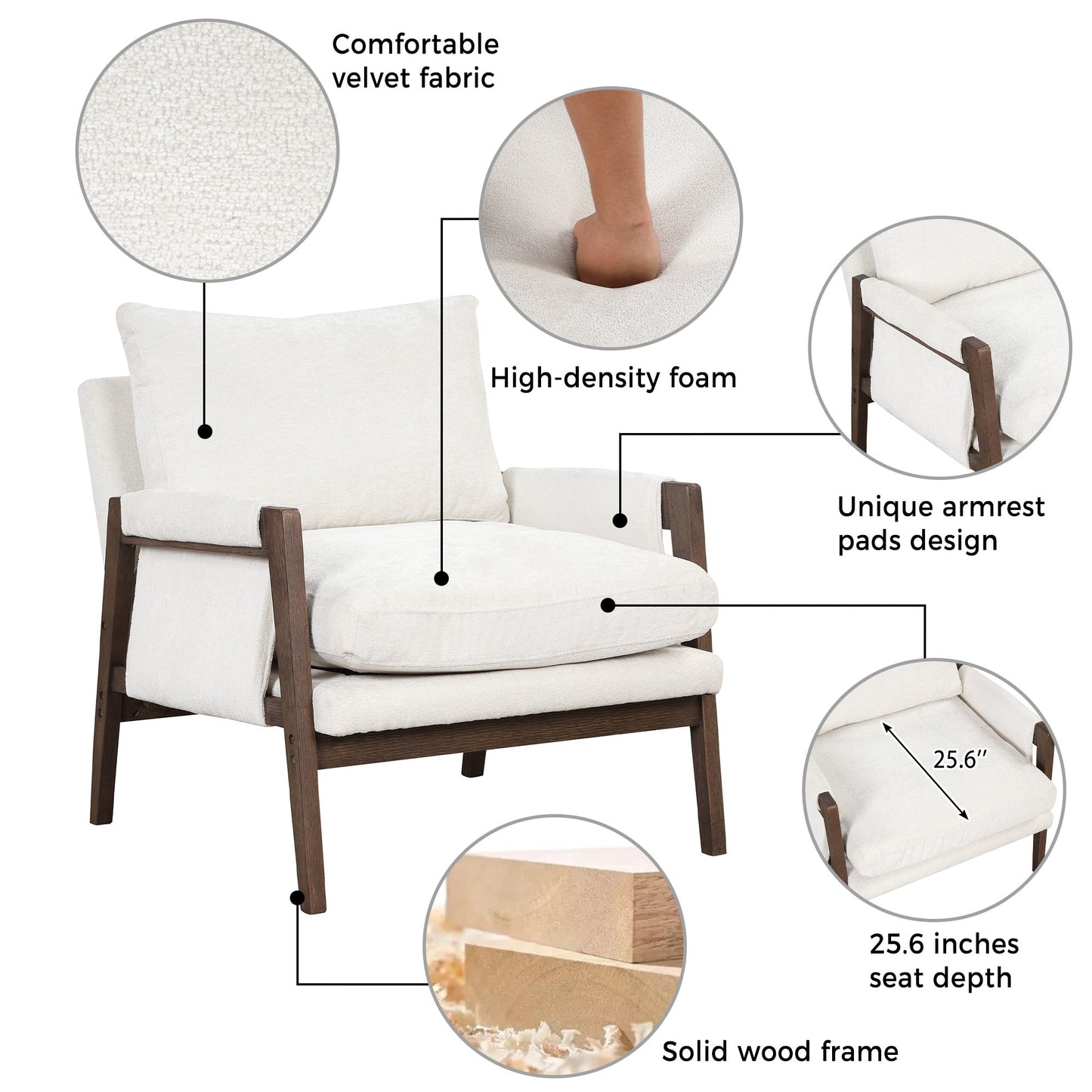 Modern Accent Chair with Thick Seat Cushion