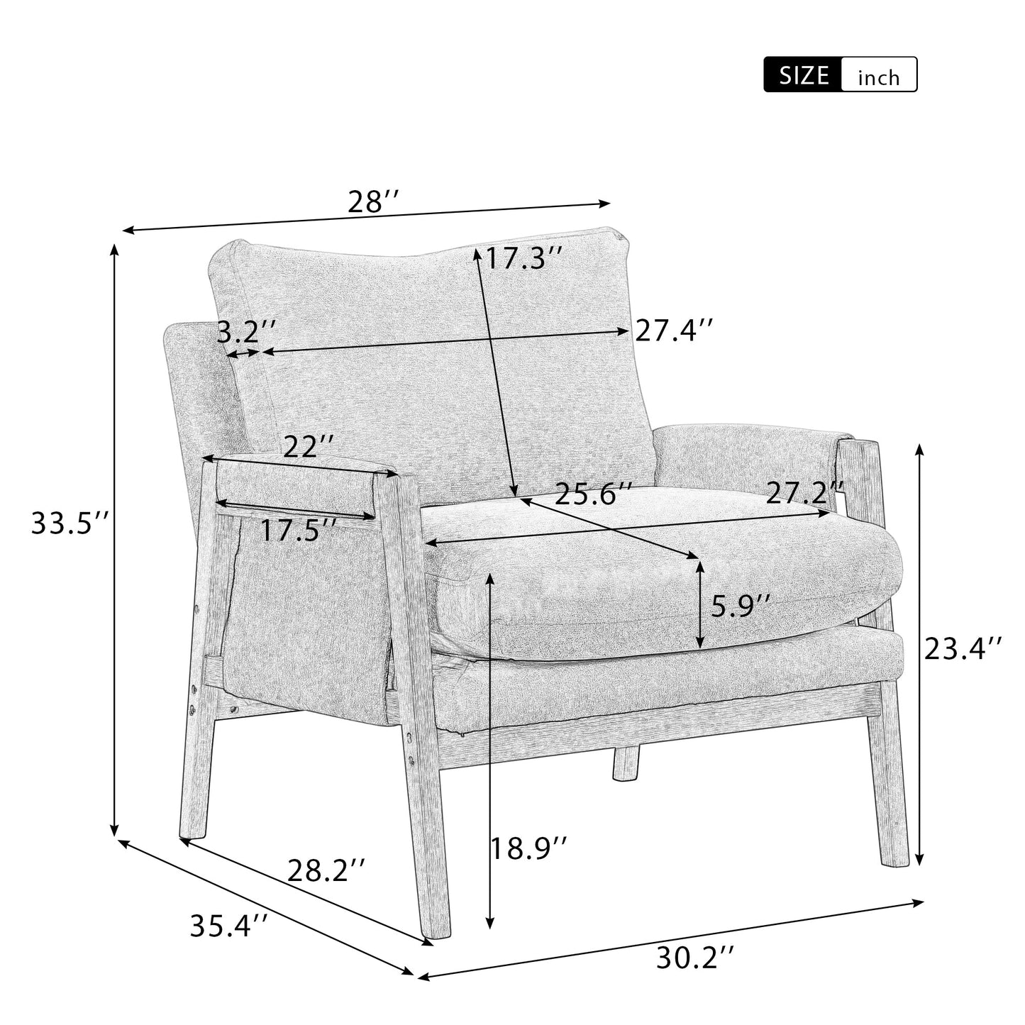 Modern Accent Chair with Thick Seat Cushion