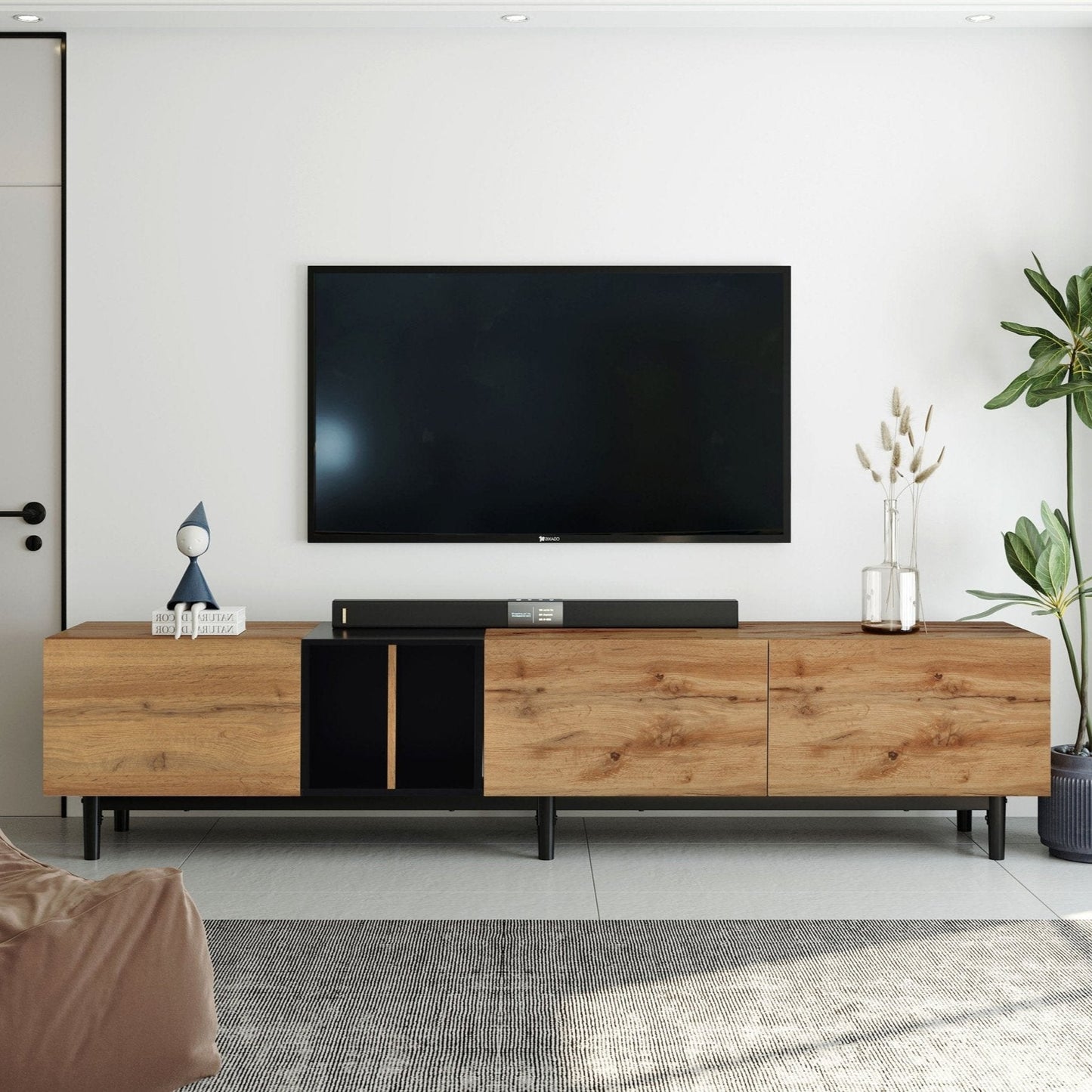 Modern TV Stand for 80'' TV with 3 Doors