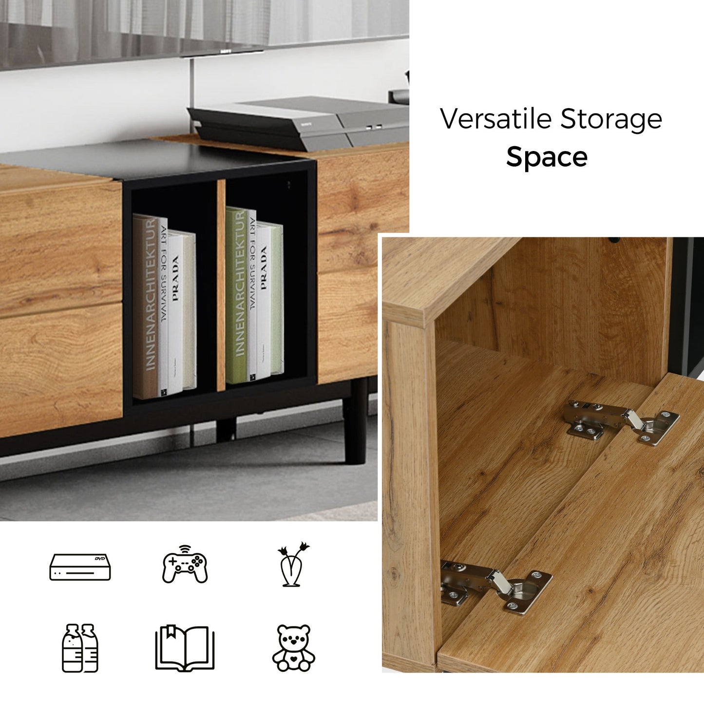 Modern TV Stand for 80'' TV with 3 Doors