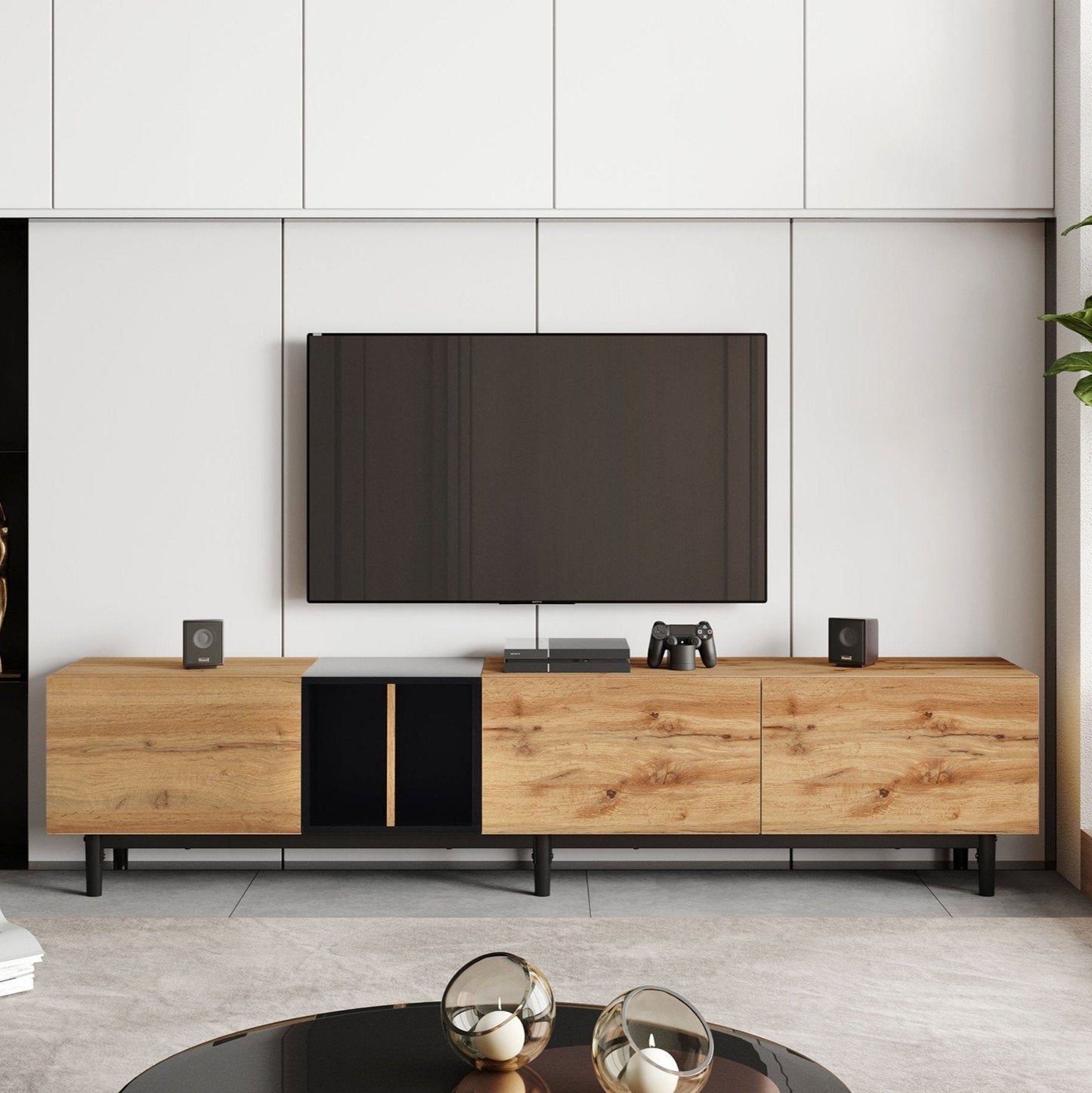 Modern TV Stand for 80'' TV with 3 Doors