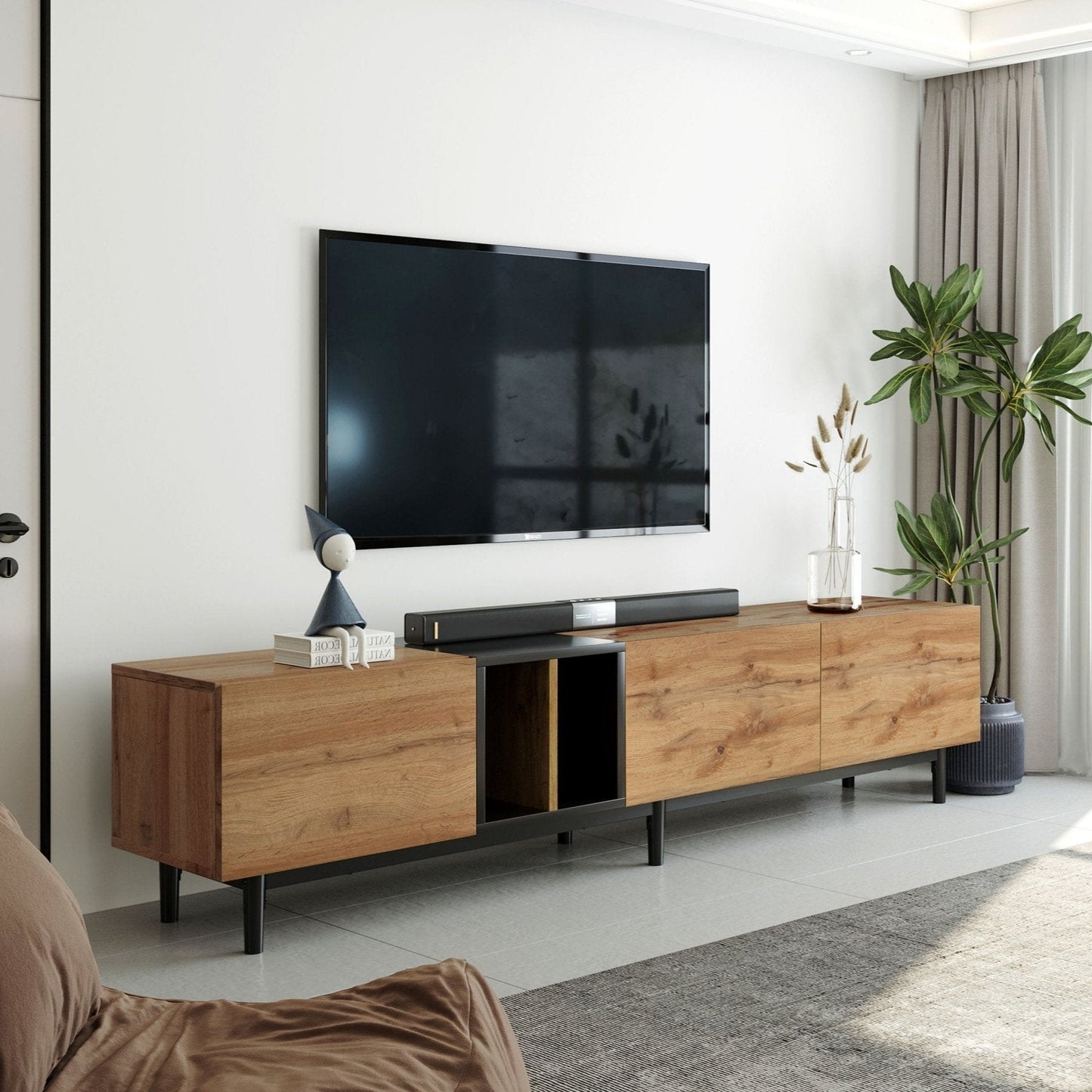 Modern TV Stand for 80'' TV with 3 Doors