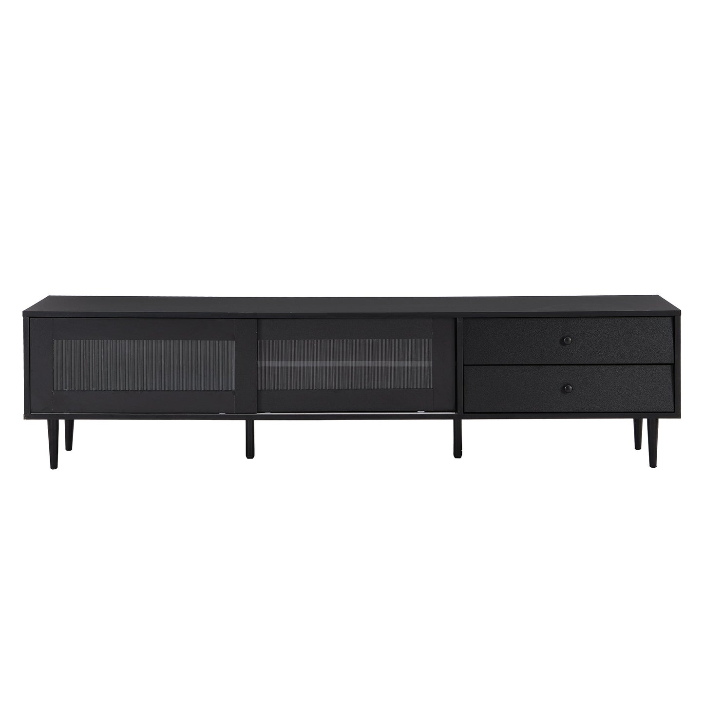 Modern TV Stand with Sliding Flutes Glass Doors and Slanted Drawer