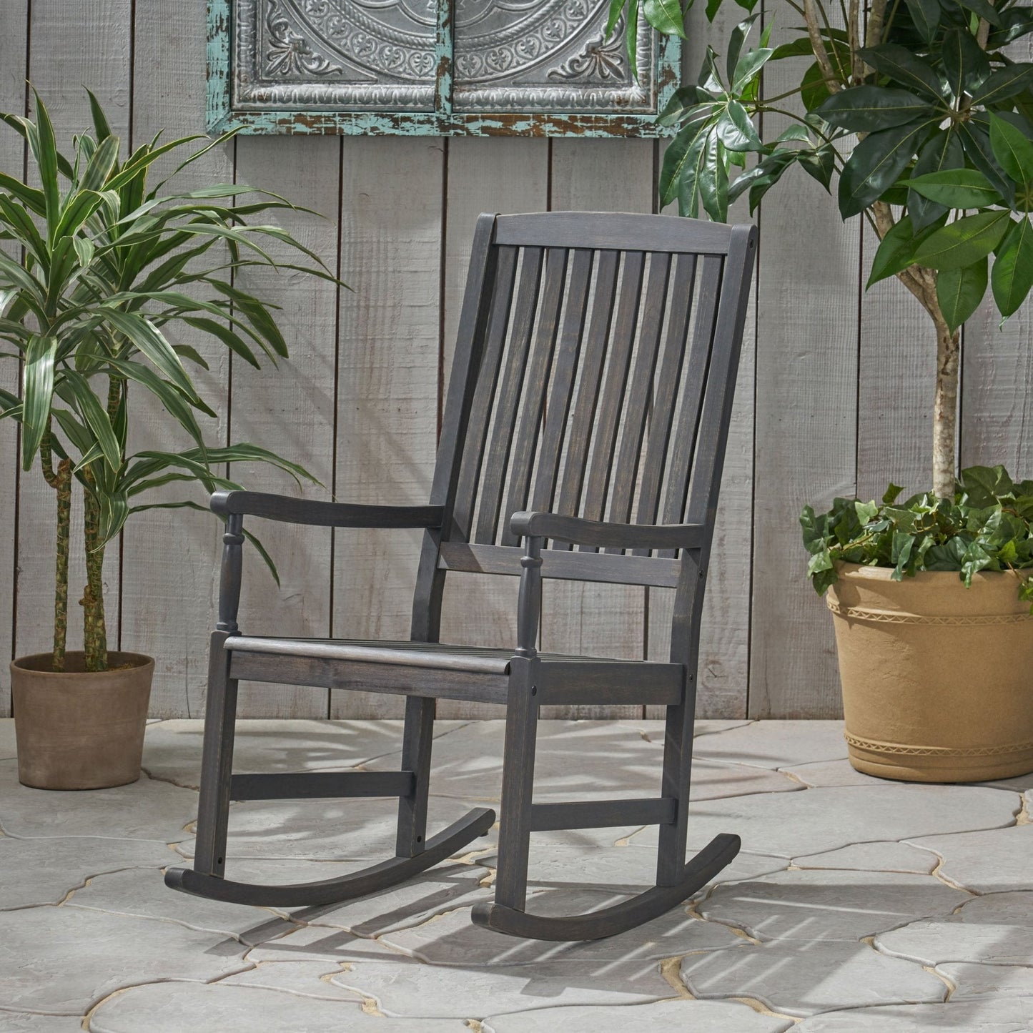 Muse Outdoor Acacia Rocking Chair with Slat Design