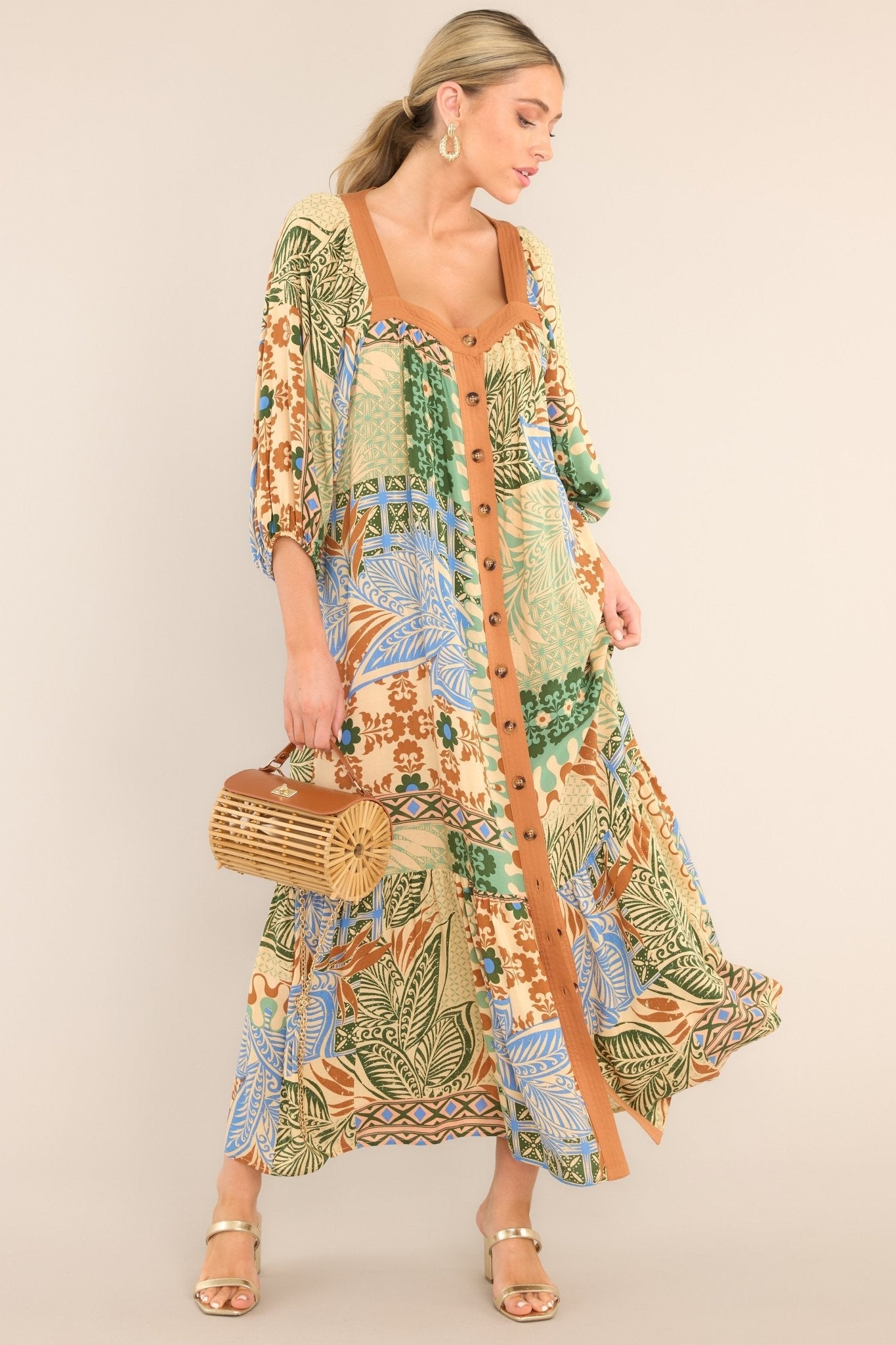 My Work Of Art Beige Button Front Maxi Dress