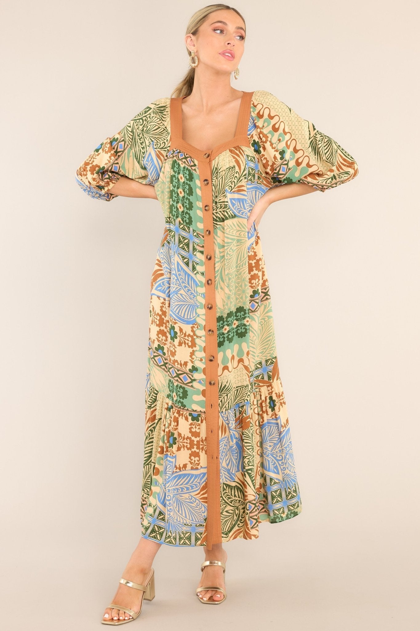 My Work Of Art Beige Button Front Maxi Dress