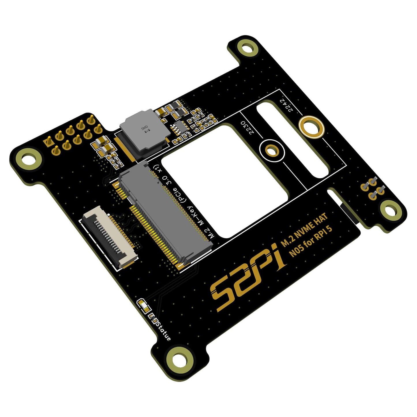 M.2 PCIe to 2230/2242 NVMe Top Extension Adapter Board for Raspberry Pi 5 (N05)