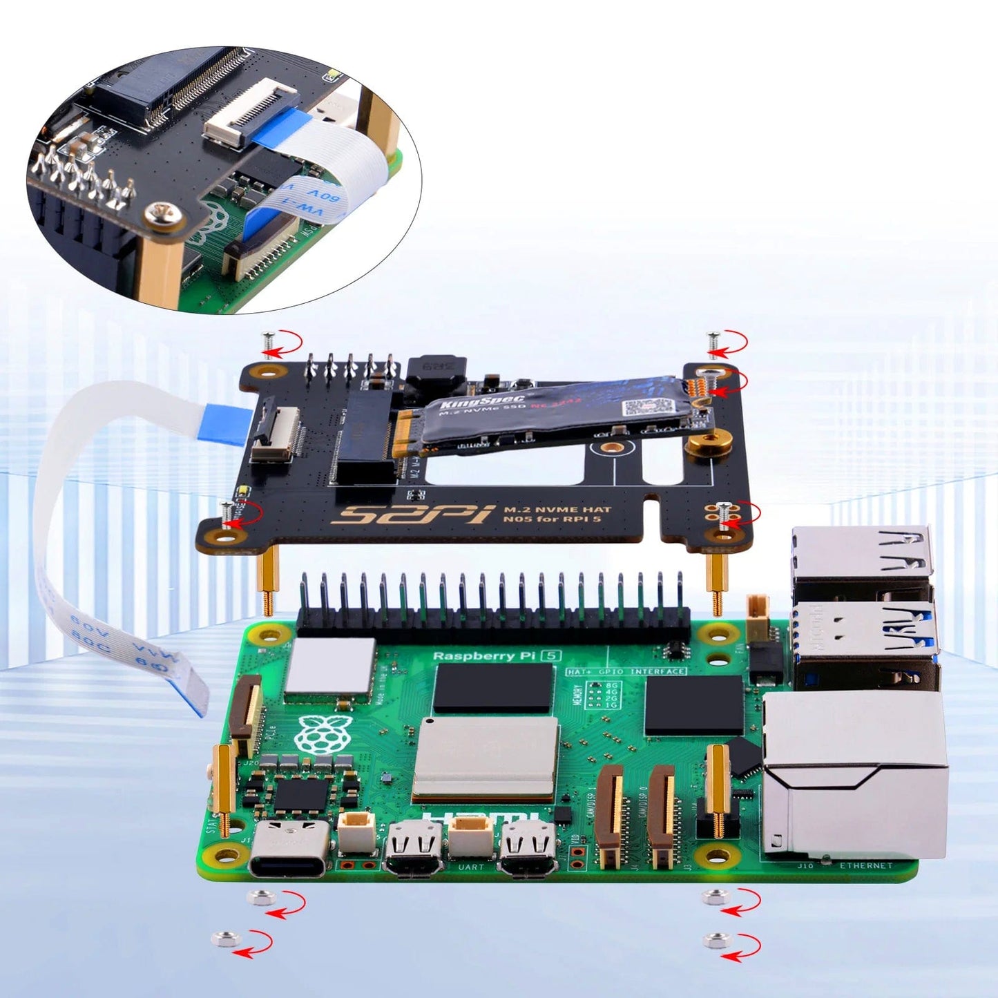 M.2 PCIe to 2230/2242 NVMe Top Extension Adapter Board for Raspberry Pi 5 (N05)