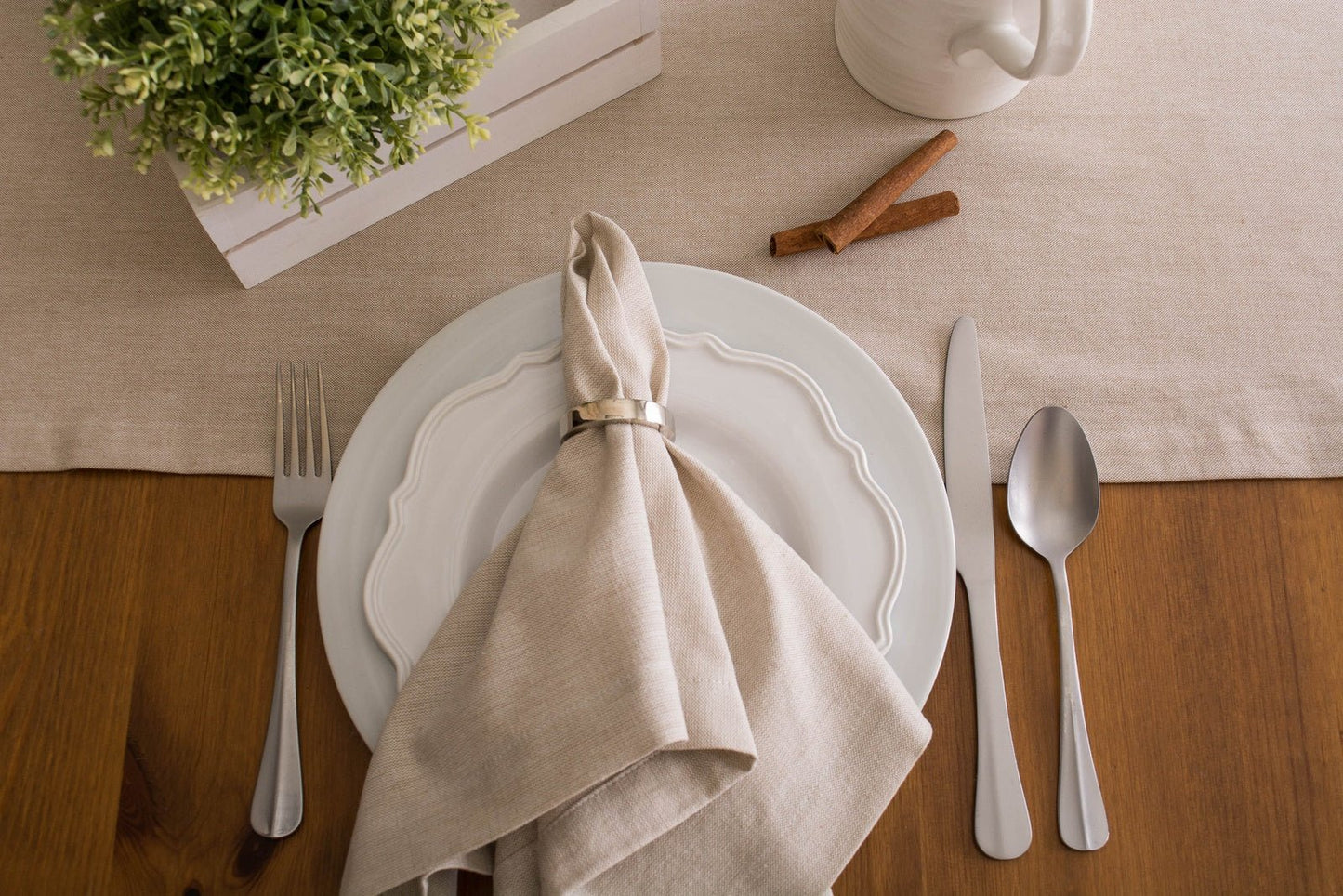 Natural Solid Chambray 14"X108" Table Runner