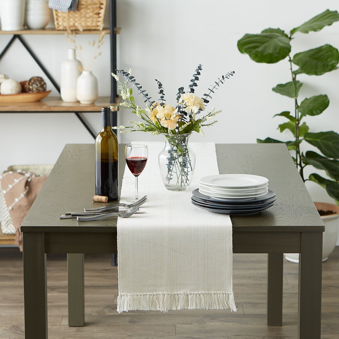 Natural Variegated Fringe 13"X108" Table Runner