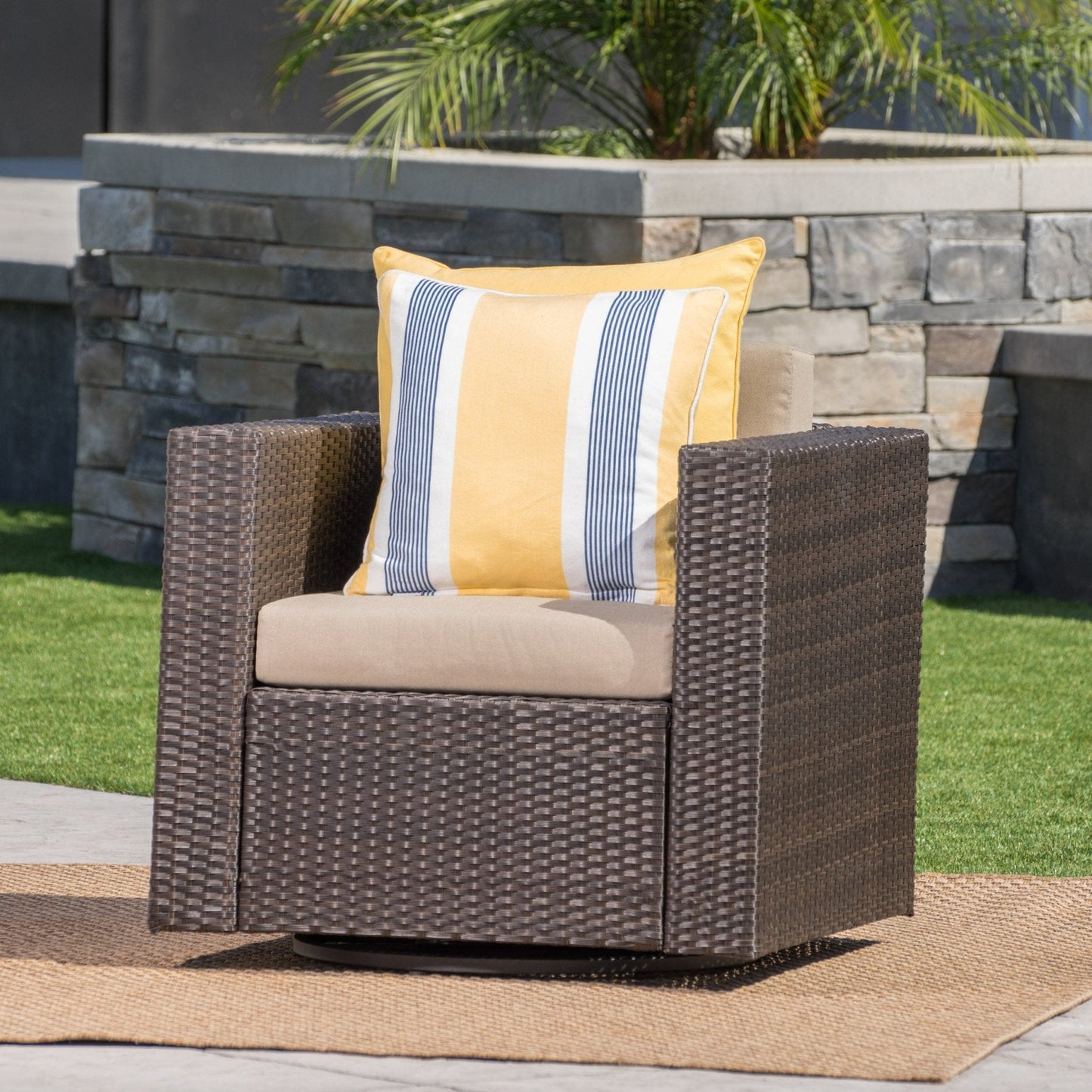 Nebula Outdoor Rattan Swivel Chair with Square Arm and Water-Resistant Cushions