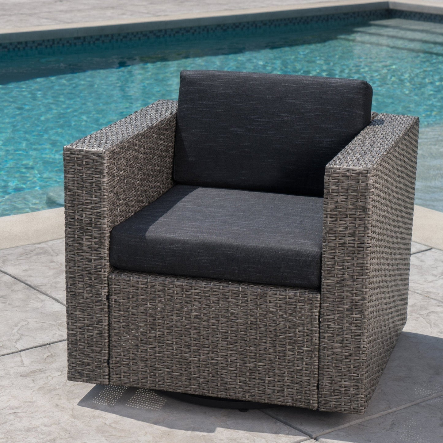 Nebula Outdoor Rattan Swivel Chair with Square Arm and Water-Resistant Cushions