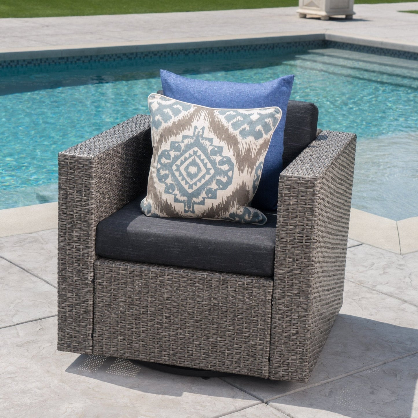Nebula Outdoor Rattan Swivel Chair with Square Arm and Water-Resistant Cushions