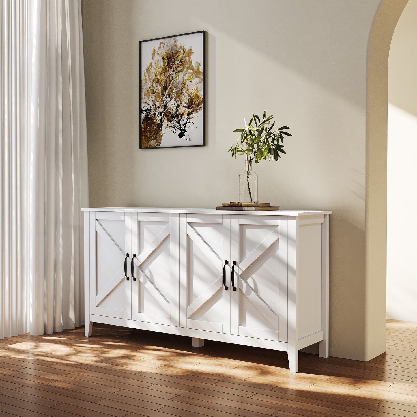 Nook Storage Cabinet with 4 Doors and 4 Open Shelves
