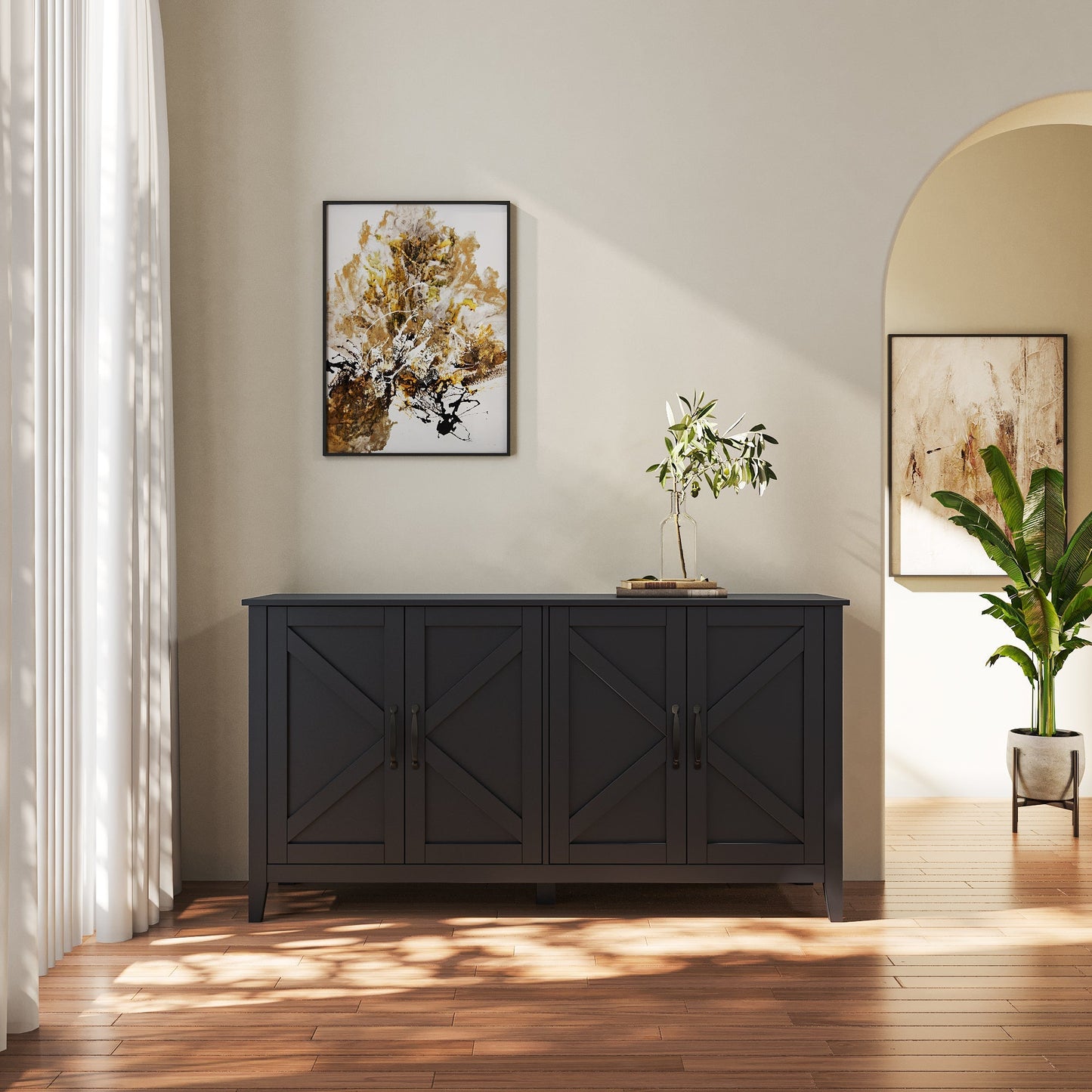 Nook Storage Cabinet with 4 Doors and 4 Open Shelves