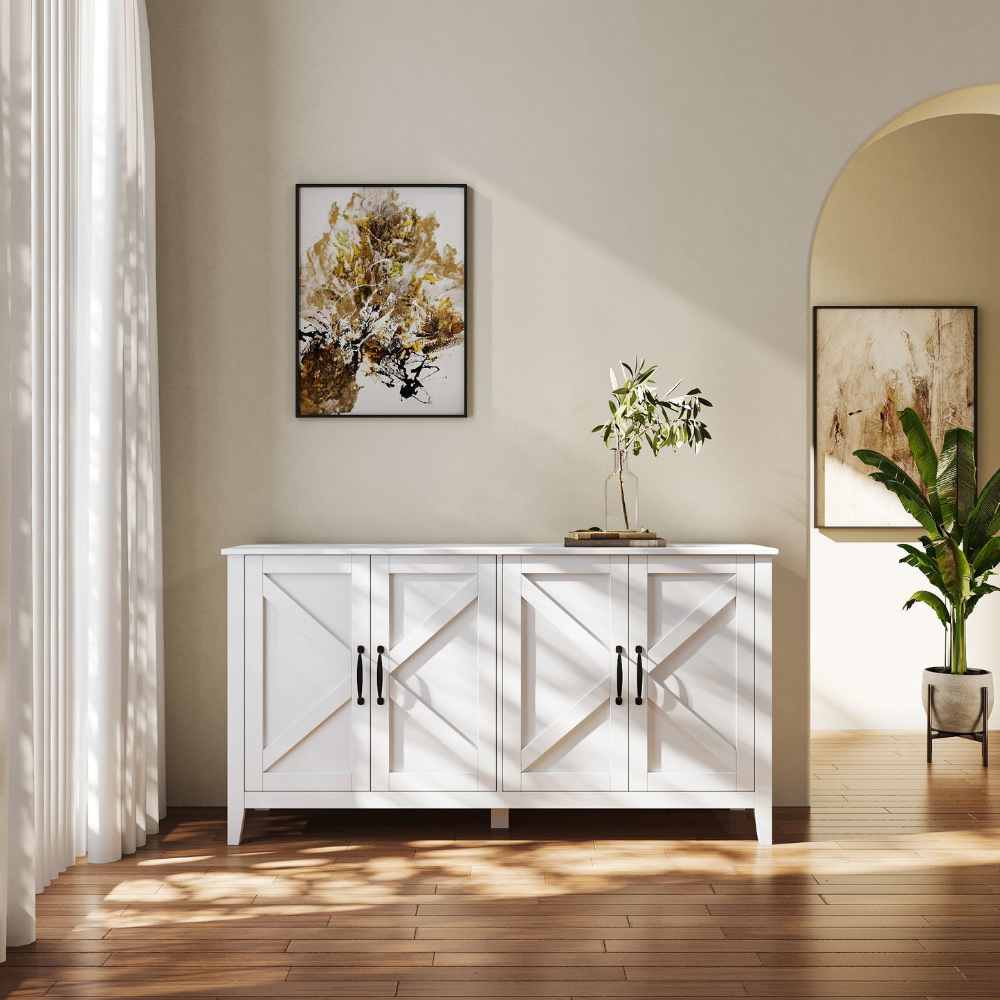 Nook Storage Cabinet with 4 Doors and 4 Open Shelves